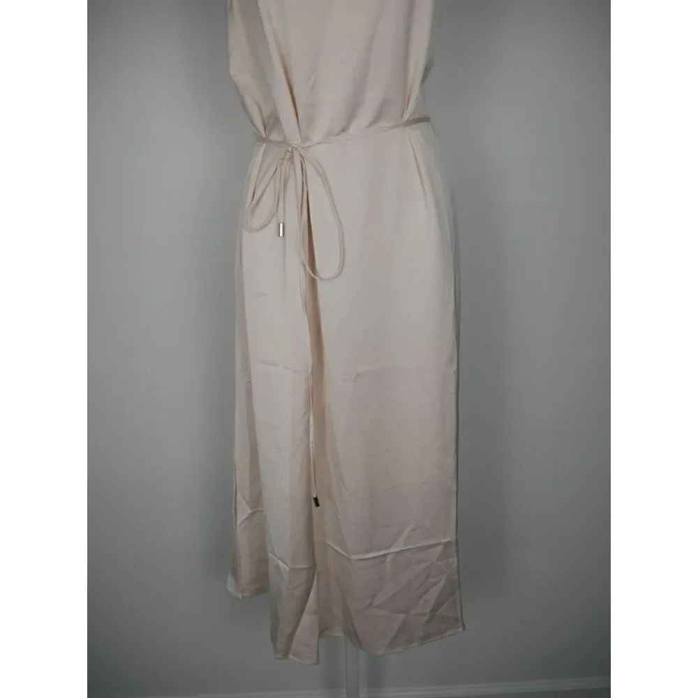 INC Women's Satin Crepe High Halter Neckline Waist Tie Midi Dress Size 16 - Picture 4 of 13